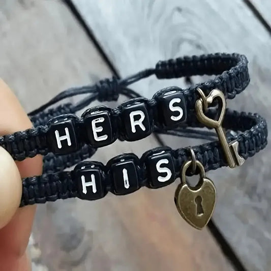 His and Hers Letter Key Lock Couples Bracelet