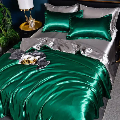 Nordic Satin Silk Bedding Set with Duvet Cover Bed Sheet Pillowcases Luxury