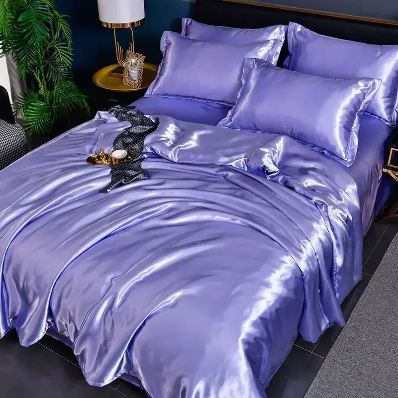 Nordic Satin Silk Bedding Set with Duvet Cover Bed Sheet Pillowcases Luxury