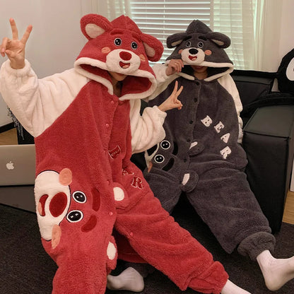 Kuromi & Pochacco Couple Pajama Set – Winter Coral Fleece Sleepwear