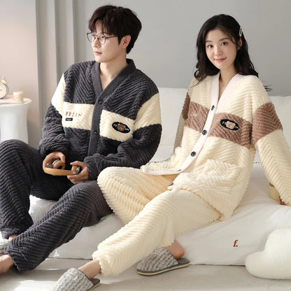 2024 Coral Fleece Couple Pajama Set – Winter Loungewear