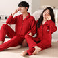 Solid Color Cotton Couple Pajama Set – Long Sleeve & Pants