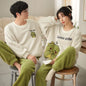 Bear Cartoon Flannel Couple Pajama Set – Warm Winter Loungewear